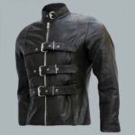 Belted Men’s Black Leather Biker Jacket