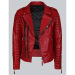 Double Breasted Men’s Red Leather Biker Jacket