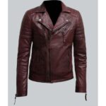 Mens Burgundy Biker Style Leather Jacket