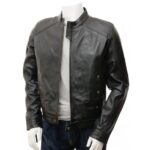 Mens Iconic Simple Classic Real Leather Biker Jacket