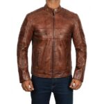 Mens Light Brown Genuine Lambskin Motorcycle Leather Jacket