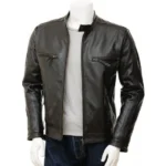 Men’s Cafe Racer Tab Collar Leather Biker Jacket