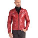 Red lamb Skin leather biker jacket