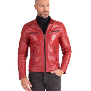 Red lamb Skin leather biker jacket