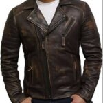 Men’s Slim Fit Distressed Brown Leather Jacket