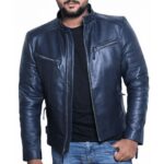 Men’s Real Lambskin Navy Blue Biker Jacket