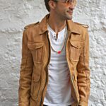90’s Vintage Style Tan Brown Leather Jacket