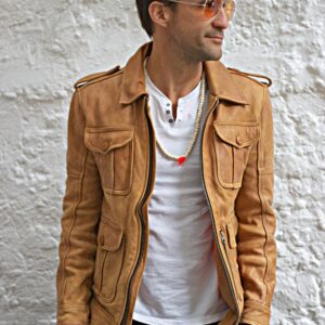 90’s Vintage Style Tan Brown Leather Jacket