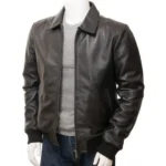 Men’s Classic Shirt Collar Leather Bomber Jacket