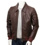 Men’s Dark Brown & Red Leather Bomber Jacket