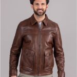 Brown Bomber Style Leather Jacket