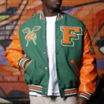 Men’s Florida A&M University Orange and Green Varsity Jacket
